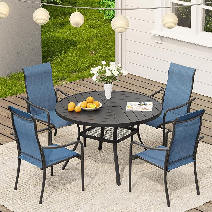 VICLLAX 40.6" Round Outdoor Table, Patio Dining Table for 4 with Umbrella Hole for Garden Lawn Deck Backyard, Black