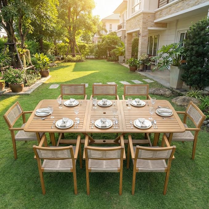 Acacia Heritage Woven Rope Wood Armchair, Set of 2 - Handcrafted Outdoor Patio Dining Chairs with UV Resistant Finish - Solid Wood Boho Accent Seating for Deck, Porch & Backyard, Natural