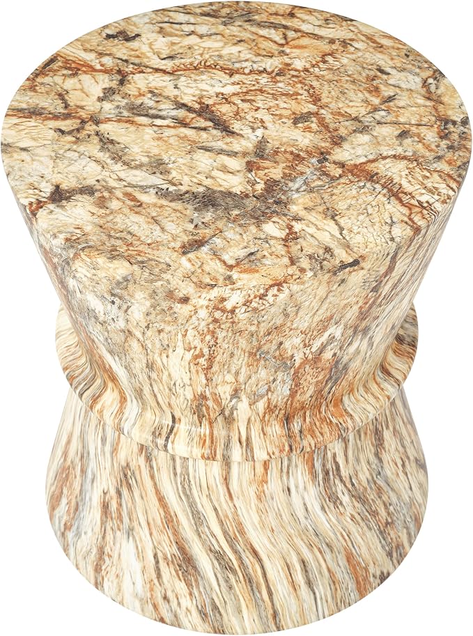 Merax Hourglass Shape Outdoor Side Table, Concrete Contemporary Lightweight Accent Table with Simulated Stone Texture, Outdoor Accent End Table for Livingroom, Garden, Amber+Brown
