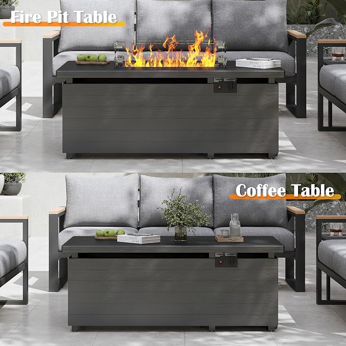 Sundale Outdoor Aluminum Patio Furniture Set, 5 Piece Outdoor Conversation Sets with Fire Pit and 6" Thick Olefin Cushions, All Weather Outdoor Sectional Set for Deck, Lawn, Yard (Grey)