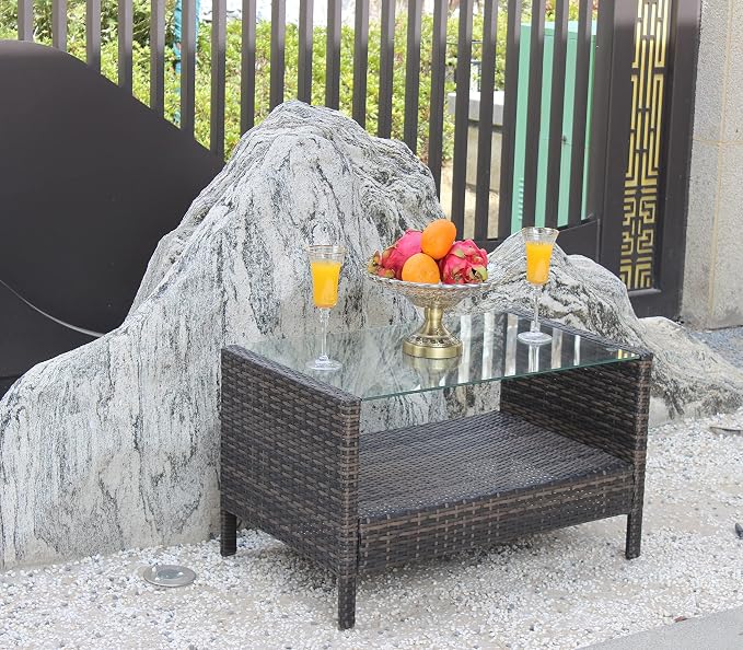 CIATRE Outdoor Patio Furniture Coffee Table with Clear Tempered Glass 34.6X 20.5X 17.7inch (L X W X H)