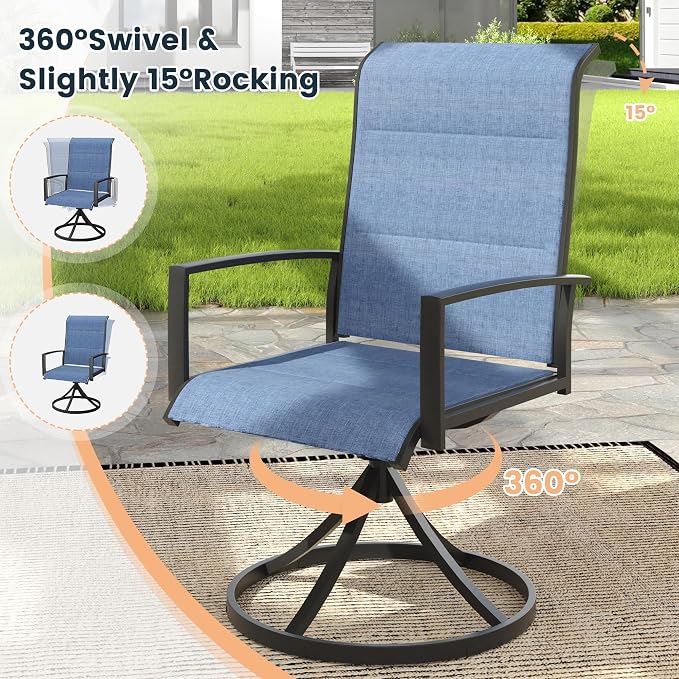 VICLLAX 5 Pieces Outdoor Dining Set, Patio Furniture Set Includes 40.6" Round Metal Table W/ 1.9" Umbrella Hole and 4 Padded Textilene Swivel Chairs for Porch, Lawn, Garden, Backyard