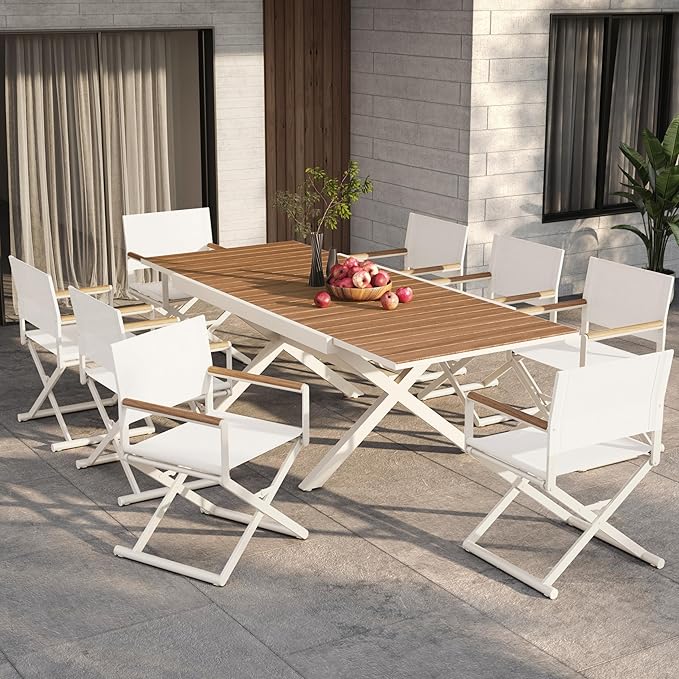 Grand patio Expandable Patio Dining Table, Extra Large 94.5" L x 37" W Outdoor Dining Table for 6-10 Person Wood Grain Rectangular Patio Table with E-Coating for Garden Porch Deck, Apricot