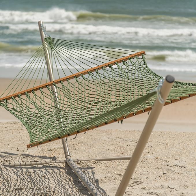Hatteras Hammocks Deluxe Meadow Duracord Rope Hammock with Free Extension Chains & Tree Hooks, Handcrafted in The USA, 450 LB Weight Capacity, 13 ft. x 60 in