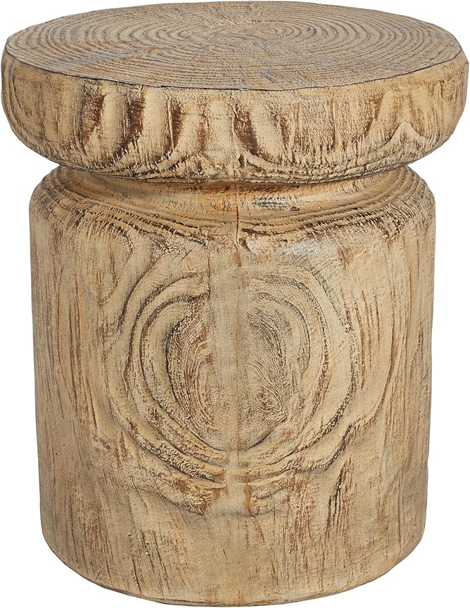 Christopher Knight Home Pawn 17" H MGO Outdoor Side Table with Tree-Stump Design, Patio Decorative Wood-Like Texture End Table, Round Top Lightweight Concrete Garden Stool, No Assembly, Natural