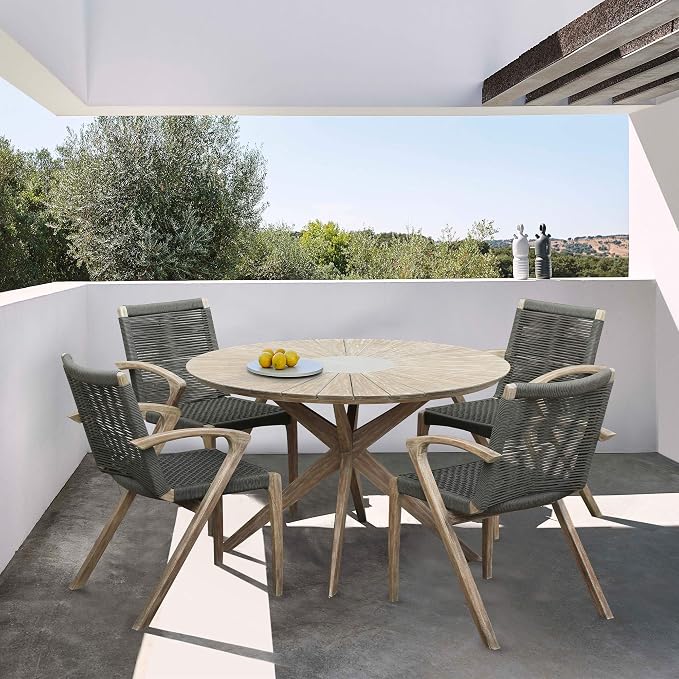 Armen Living LCOADIWDLT Oasis Outdoor Light Eucalyptus Wood and Concrete Round Dining Table, Teak/Gray