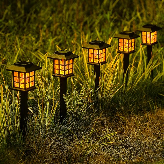 GIGALUMI Solar Lights Outdoor Waterproof 10 Pack, LED Garden Decor | Flickering Flame LED Solar Garden Lights Outdoor Decor, 8 Hours of Landscape Lighting for Garden