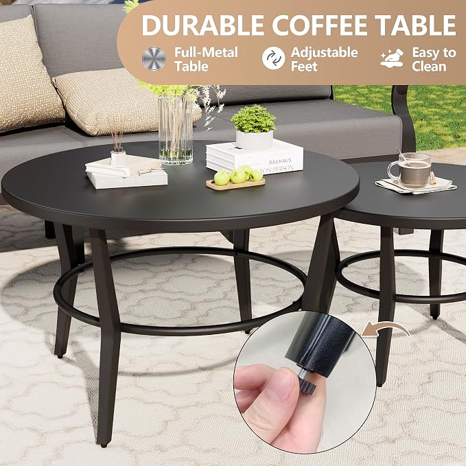 Aluminum Patio Furniture Set with 2 Round Coffee Tables, 5 Seats Outdoor Patio Conversation Sets w/5.1" Cushions,Patio Conversation Sets for Garden, Backyard, Porch-Grey