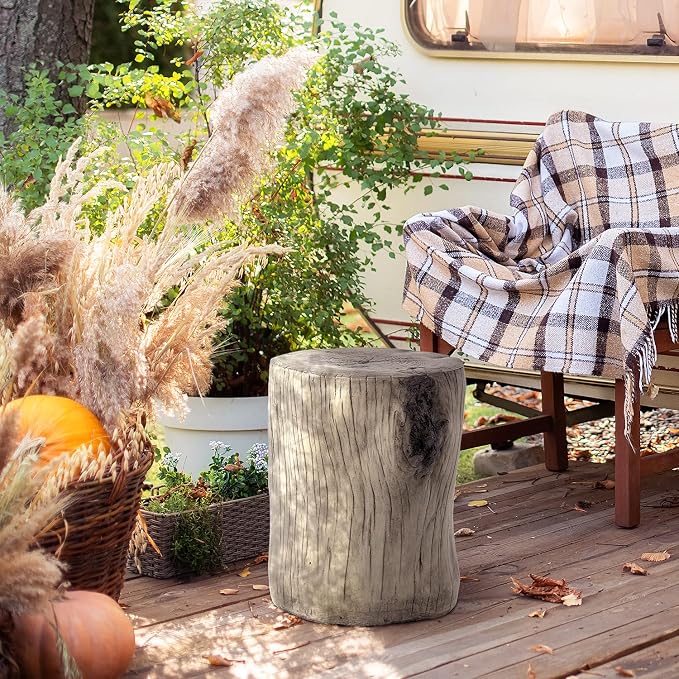 SUNBURY 15" W Stump Side Table Set of 2, Concrete Side End Coffee Table, Grey Stool Prop Plant Stand Holder Log for Garden Household Living Room