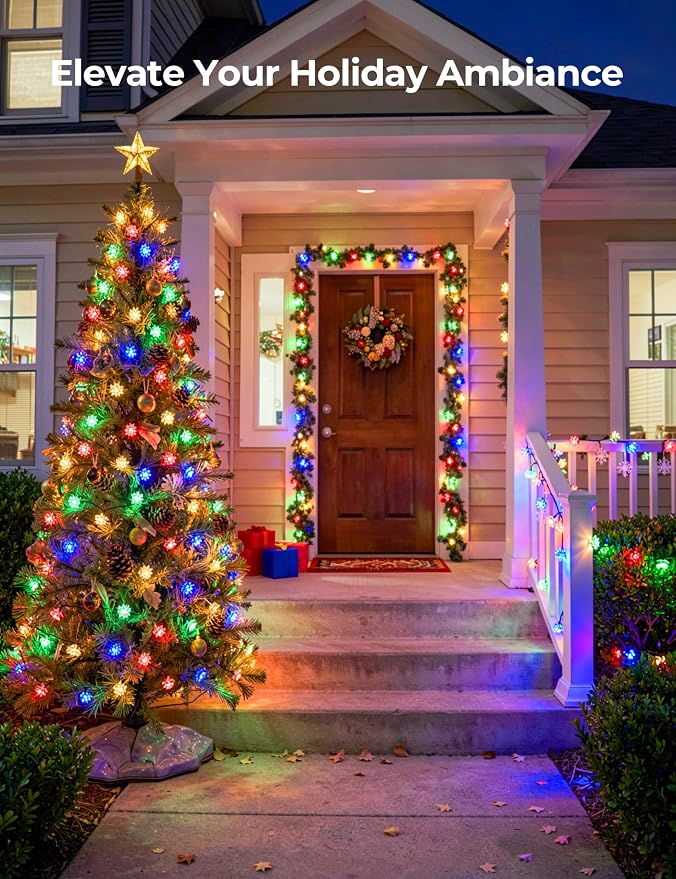 Brightown 2 Pack Flower Solar String Lights Outdoor Waterproof, Multicolor | Total 46FT 100 LED Solar Powered Fairy Lights with 8 Modes for Christmas Yard Garden Tree Patio Lawn Holiday Outdoor Decor