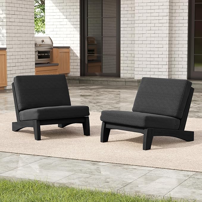 Pia Ricoo 4 Piece Patio Furniture Sets, Outdoor Loveseat Sofa Set with 2 Chairs & Coffee Table, Patio Conversation Set for Backyard, Deck, Lawn, Drak, Dark Wood