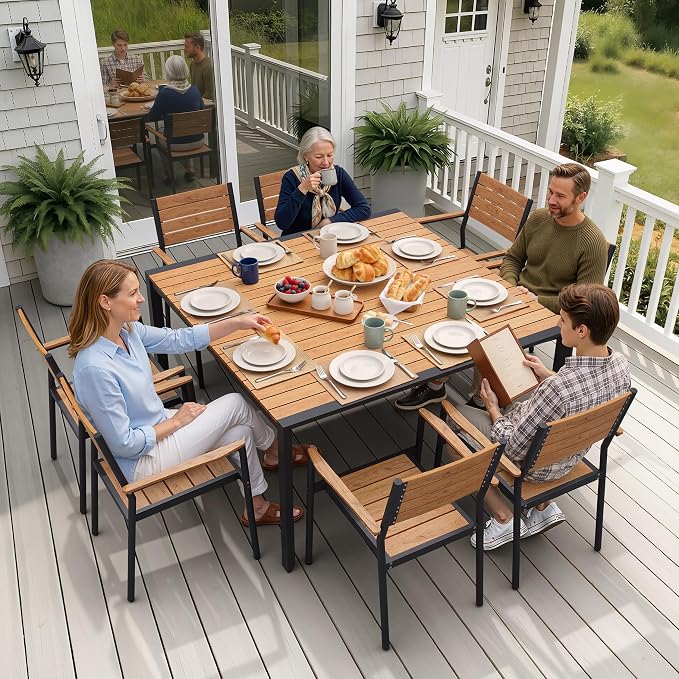 Crestlive Products Square Outdoor Dining Table for 8, 56" Aluminum Patio Table with Umbrella Hole Weather-Resistant Outside Table for Garden Backyard Deck, Brown