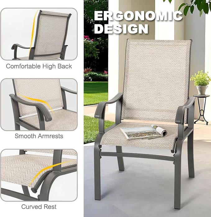 NUU GARDEN 7-Piece Outdoor Dining Table Set, All Weather Table with Umbrella Hole & 6 Patio Textilene Chairs - Outdoor Furniture for Porch, Backyard, Garden, Poolside and Deck