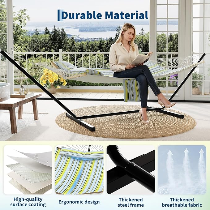 Jojoka 2-Person Hammock Suite with Collapsible Steel Frame, 450lb High Weight Capacity, UV-Resistant Outdoor Hammock with Storage Bag for Backyard & Camping