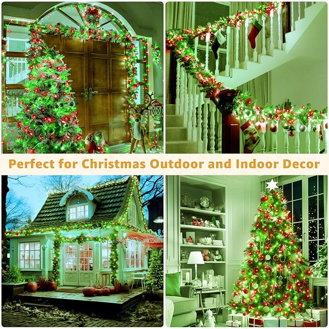 Ollny Christmas Lights Outdoor 800LED 262FT, Red and Green Plug in Fairy Lights with Remote, 8 Modes Waterproof Timers Dimmable LED String Lights for Indoor House Outside Bedroom Patio Balcony