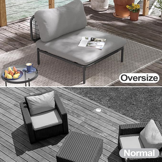 Ourdoor Furniture Set, Patio Furniture Oversized Metal Single Sofa, 6-seat Conversation Set with Cushion for Indoor and Outdoor, Black Frame and Dark Grey Mat (6 Seats 6 Armrests)