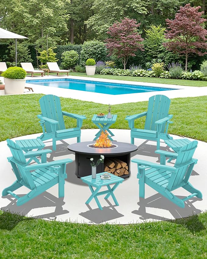 SERWALL Folding Outdoor Side Table Set of 4, Small Adirondack Side Table, Aruba