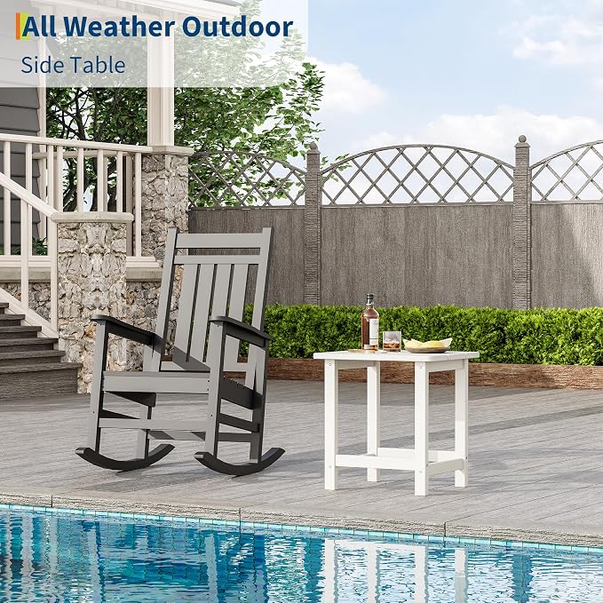 HDPE Adirondack Square Outdoor Side Table,Weather Resistant & Easy Assembly Patio End Tables,Durable Small Patio Table for Beach,Pool,Garden, Balcony, Porch