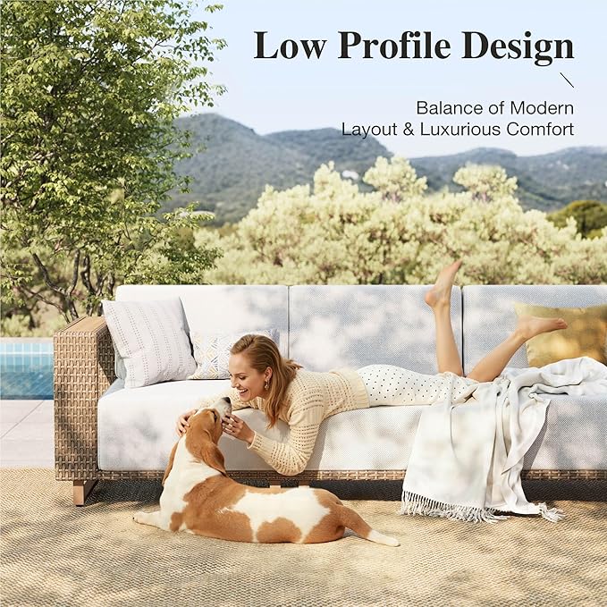HERA'S HOUSE Patio Wicker Chairs with 10" Thick Cushions, Outdoor Patio Furniture Set of 2, 2-Piece Yellow Rattan Conversation Set with 5.3" Widened Armrest, Low Profile Lawn Garden Deck Furniture