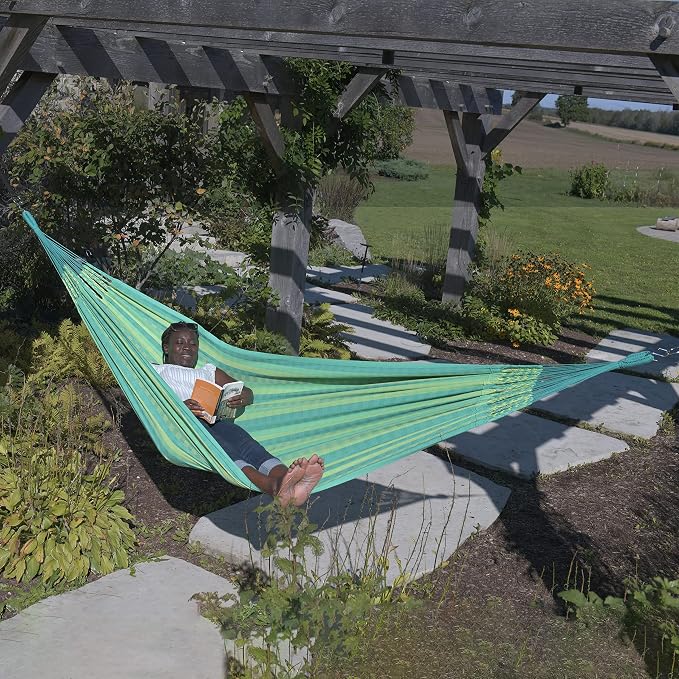 Vivere Latin Hammock Collection – Vibrant 100% Cotton Double Hammock, Supports 2 Adults - 450 lb Capacity (Viridis)