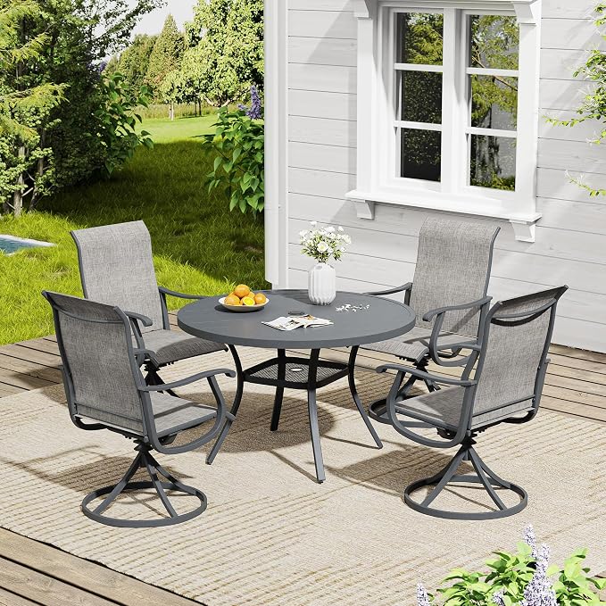 VICLLAX 40.6" Round Patio Table, Outdoor Dining Table for 4 with Umbrella Hole for Garden Lawn Deck Backyard, Dark Grey