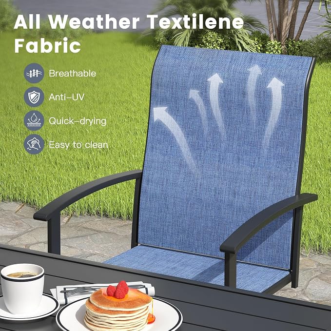 VICLLAX 5 Pieces Patio Outdoor Dining Set, 4 Swivel Textilene Chairs and 47.2" Round Metal Table with Umbrella Hole for Porch, Deck, Garden, Black/Dark Blue
