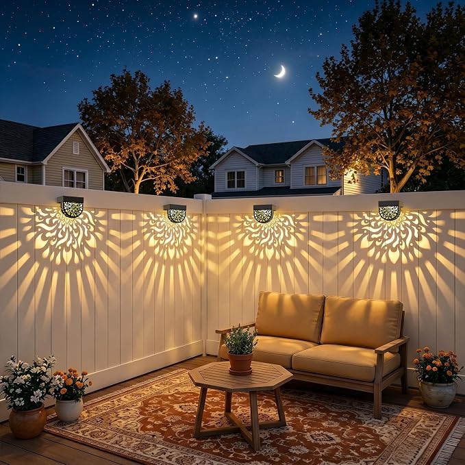 6 Pack Solar Fence Lights Wall lihgts Outdoor Decorations Solar Powered Step Deck Lights Warm Yellow Light Waterproof Decorative Lighting for Garden, Front Door, Backyard (Black)