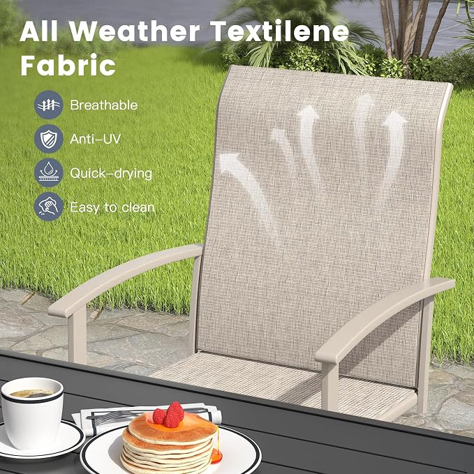 VICLLAX 9 Pieces Patio Outdoor Dining Set, 8 Swivel Textilene Chairs and 70" Rectangular Metal Table with Umbrella Hole for Porch, Deck, Garden, Sandshell