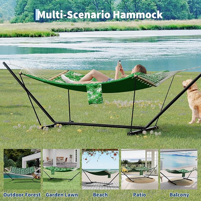 Jojoka 2-Person Hammock Suite with Collapsible Steel Frame, 450lb High Weight Capacity, UV-Resistant Outdoor Hammock with Storage Bag for Backyard & Camping