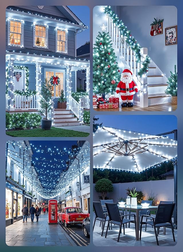 Brightown 2 Pack Solar String Lights Outdoor Waterproof, 80 FT 200 LED | Solar Powered Christmas Lights with 8 Modes, Auto On/Off, Patio Lights for Outside Tree Garden Party Decor (Cool White)