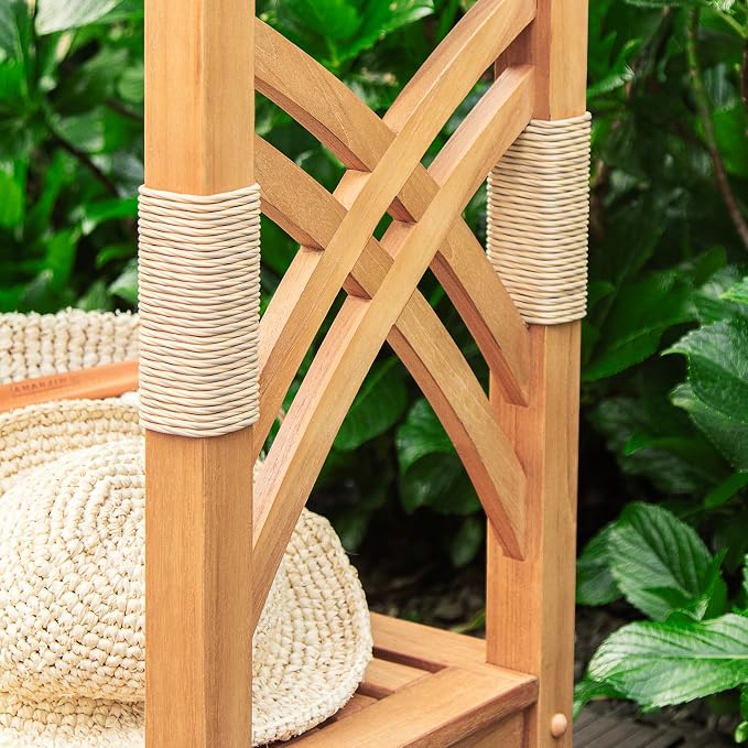 Cambridge Casual Sierra Teak Wood Outdoor Console Table with Accent Wicker, Natural Teak, Narrow Garden Table with Bottom Shelf for Patio, Deck, Entry Way or Poolside – Weather-Resistant