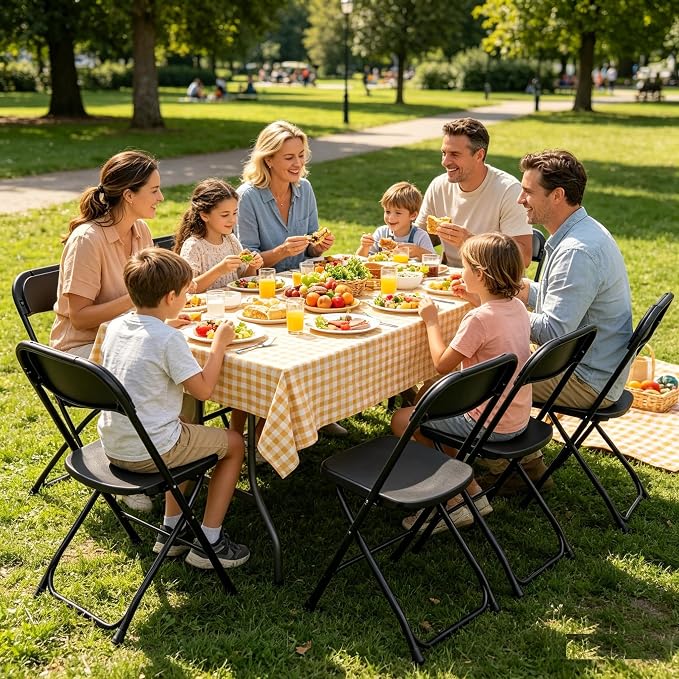 8 FT Black Plastic Folding Table Set with 6 Black Folding Chairs for Picnic, Party, Training, Outdoor Activities, at Home and Commercial Use