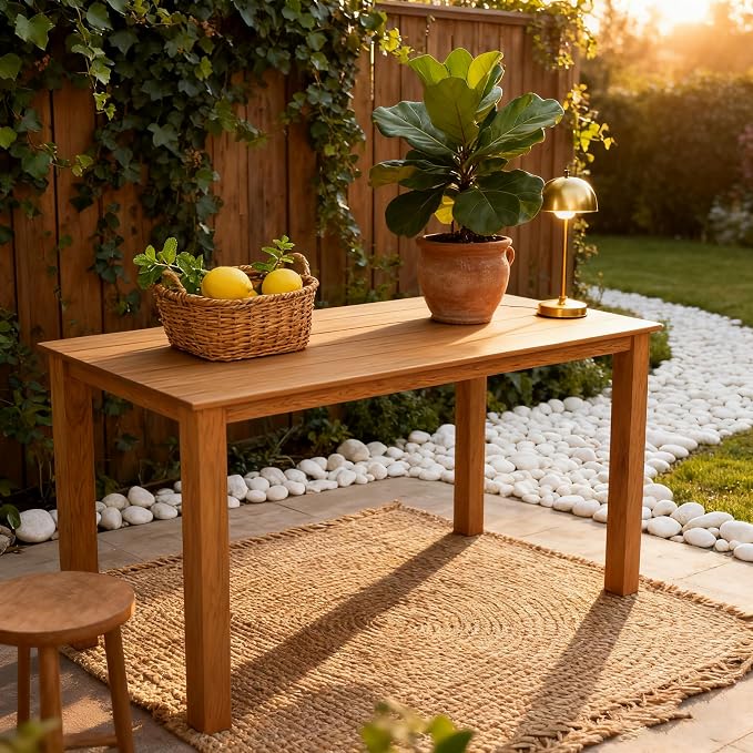 68.9” Outdoor Dining Table, Wooden Patio Table, Outdoor Furniture with Umbrella Hole, 6 Seater Outside Table for for Garden, Poolside & Backyard,BBQ ect. (Teak Color)