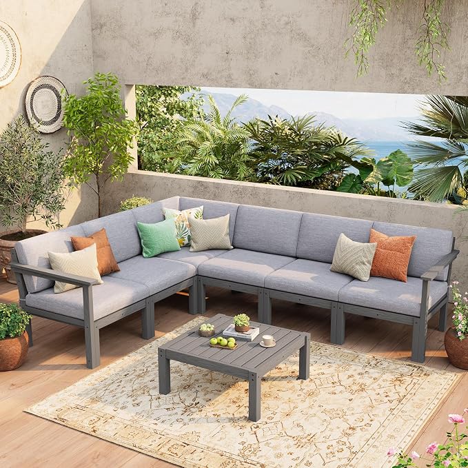 Stoog All-Weather Patio Side Table for Outdoor Sectional Sofas – Modular Connector Table for L/U Shaped Sets, Grey