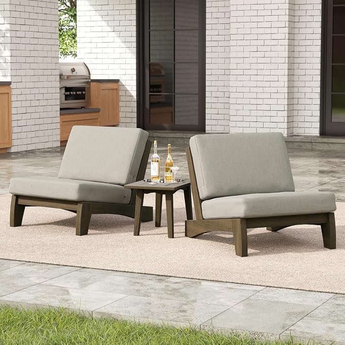 3 Pieces Patio Furniture Sets, All-Weather Outdoor Wood Bistro Set Patio Conversation Side Table Chiars for Balcony, Backyard