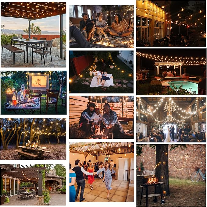 Outdoor String Lights 100FT Waterproof Lighting for Outside Patio Backyard | 52 Plastic Dimmable ST38 Edison Bulbs,100FT Connectable Outdoor Lights for Porch Bistro Garden Gazebo Balcony Cafe Deck Yard