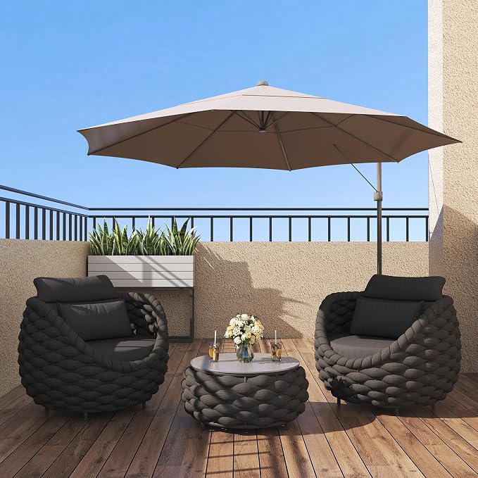 TWT Outdoor Patio Furniture Set, 5 Pieces Aluminum Sectional Sofa, Metal Patio Conversation Set with Threeseat & Armchair, Cushion and Coffee Table, Dark Grey