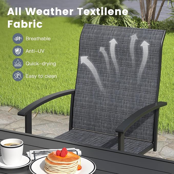VICLLAX 5 Pieces Patio Outdoor Dining Set, 4 Swivel Textilene Chairs and 40.6" Round Metal Table with Umbrella Hole for Porch, Deck, Garden, Black