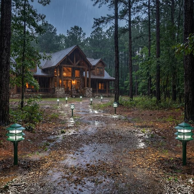 Greenfield Made in the USA Weatherproof Line-Voltage (120V) LED Outdoor Pathway Light – 3-Tier Permanent Outside Light for Walkway, Driveway & Landscaping – Professional Grade – Green