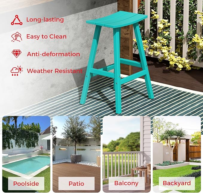 Costaelm Outdoor Bar Table, 42" Counter Height Round Patio Cocktail Bar Table, Patio Bar Table 3-Pieces Set Bistro Dining Table Pub Table for Deck, Backyard, Garden, Turquoise