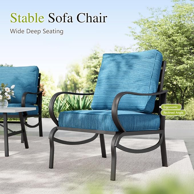 Sophia & William Patio Furniture Sets for 7 Outdoor Conversation Set 7 Pcs with 2 x Swivel Sofa Chairs, 2 x Armrest Chairs, 1 x 3-Seat Sofa, 2 x Ottomans Garden Backyard Poolside Peacock Blue