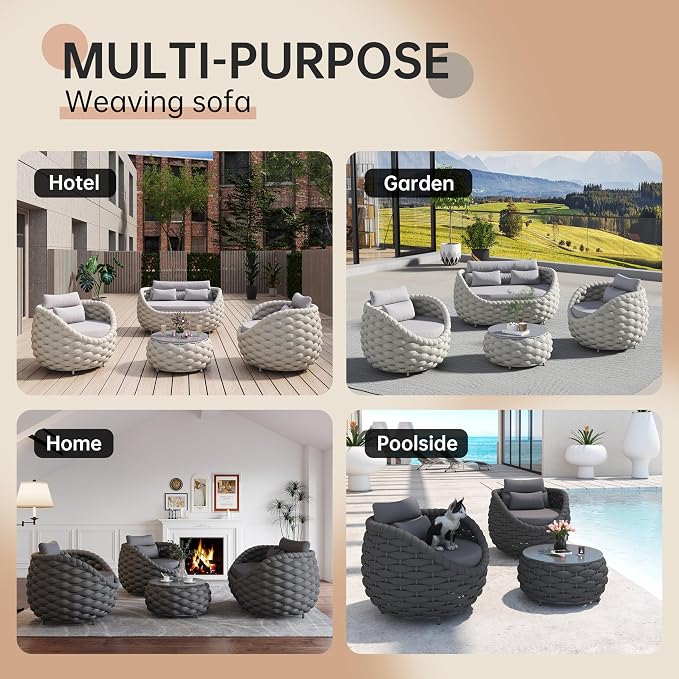 4 Pieces Set Aluminum Outdoor&Indoor Sofa, Modern Patio Furniture Set Conversation Set with Soft Cushion and Coffee Table for Balcony Garden,Black