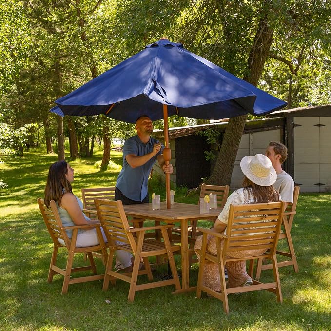 Sunnydaze 57" W Acacia Wood Outdoor Table for 6 - Hatteras Outdoor Dining Table with Umbrella Hole for Patio - Rectangular - Solid Wood
