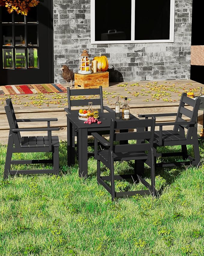 GREENVINES Outdoor-Dining-Table | 35” | HDPE | Patio Furniture | Square Tables for 4 | All-Weather | for Poolside Backyard Garden | Black