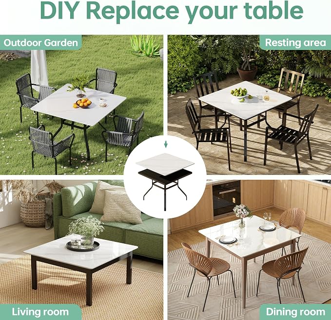 39.3" Sintered Stone Square Table Top - Durable Replacement Desktop for Dining Table, Indoor/Outdoor All-Season Use in Home, Office, Pub.