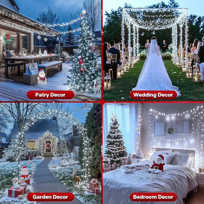 264FT 800 LED Christmas Lights with Timer, Twinkle Fairy Lights String with 8 Flashing Modes String Lights for Indoor Bedroom Outdoor Christmas Trees Garland Wreath Holiday Decorations, Cool White