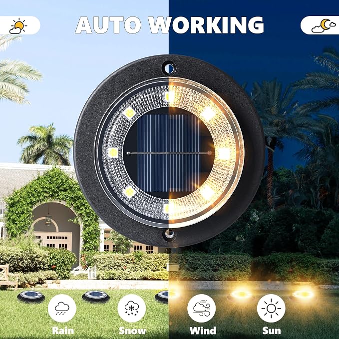 Solar Lights Outdoor Waterproof,Warm White 8 Pack 2-in-1 Ground Lights | Solar Powered Lights Outdoor Solar Disk Light Landscape Light for Deck Step Patio Yard Pathway Walkway Driveway Garden