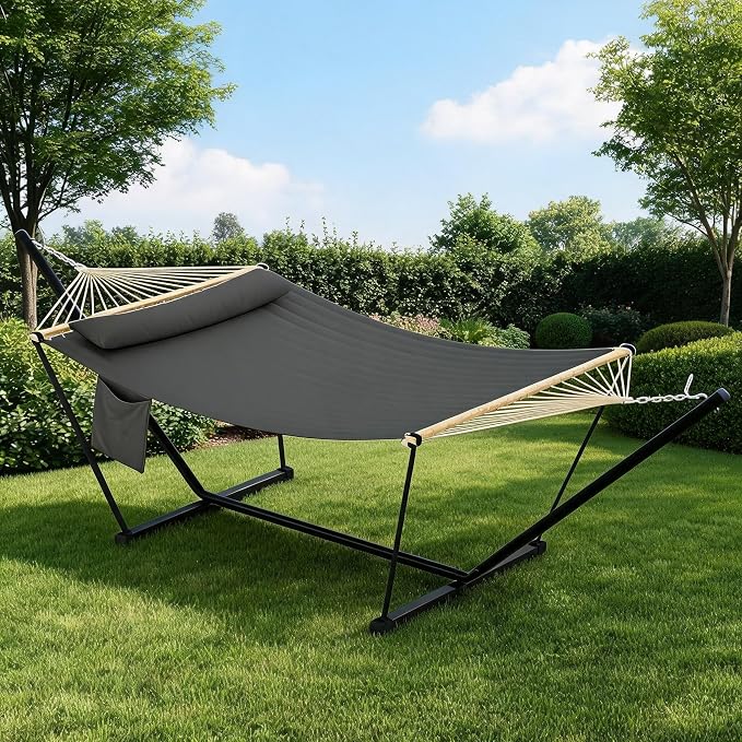 2-Person Hammock with Stand for Outside - Portable Heavy Duty Outdoor Double Hammock - Adjustable Steel Frame, 500 LBS Capacity, for Patio Garden Backyard & Beach