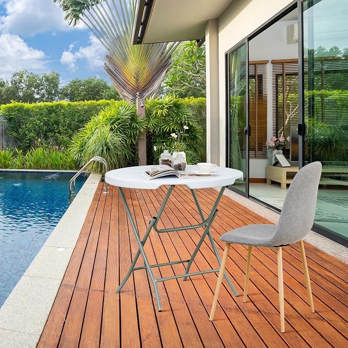 MEDIMALL 32” Round Folding Table, Portable & Lightweight Picnic Table with HDPE Tabletop & Heavy-Duty Metal Frame, Indoor Outdoor Fold Up Table for BBQ, Camping, Party, Dining