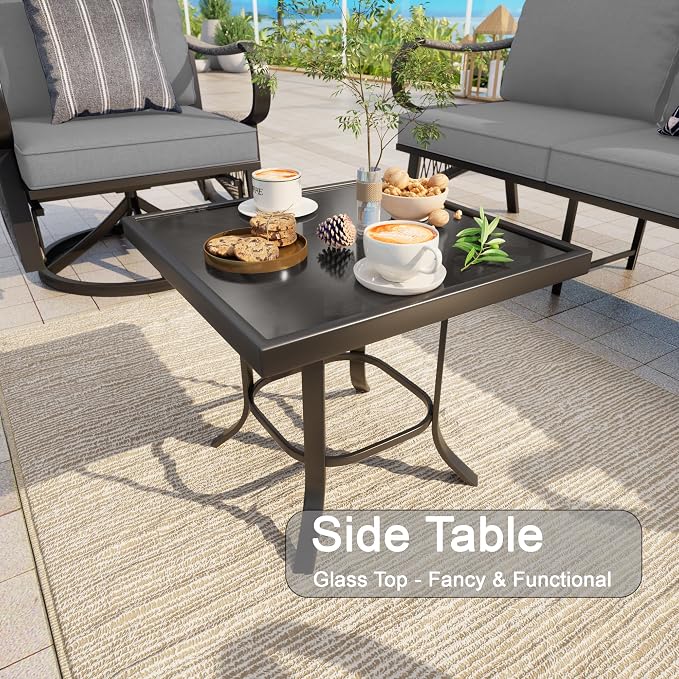 4 Pieces Outdoor Furniture Set, Patio Conversation Set with Swivel Rocking Chairs Sets and 3-Seater Couch Sofa for Deck, Porch, Garden, Backyard, Poolside (Gray Cushions)